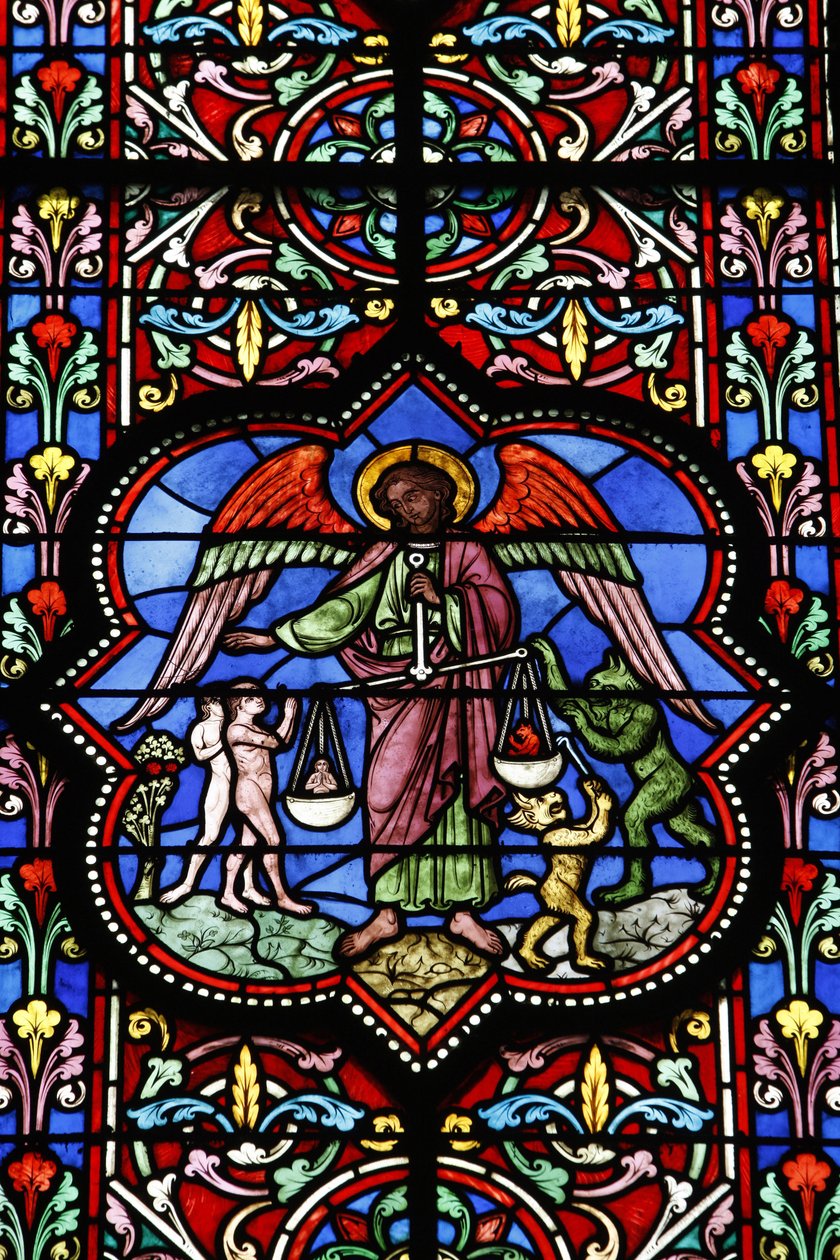 Farget glass i Notre Dame de Bayeux katedral, Bayeux, Frankrike av Unbekannt