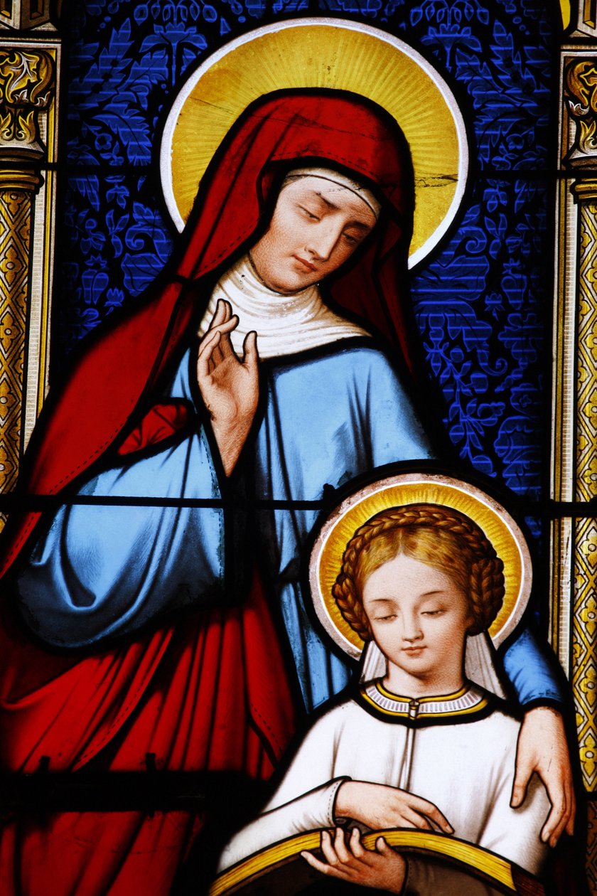 Glassmaleri i Saint-Louis-katedralen: Mary undervist av moren Ann, Blois, Frankrike av Unbekannt