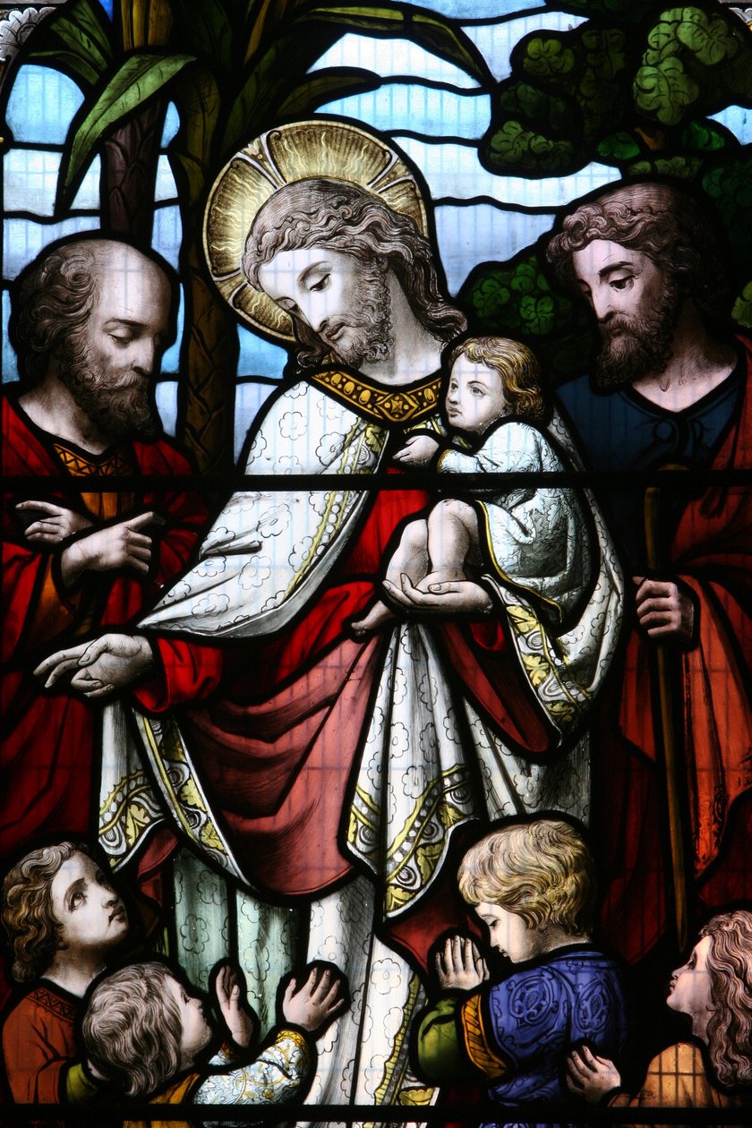 Glassmaleri som viser Jesus som ønsker barn velkommen, Billingshurst, Grande Bretagne av Unbekannt