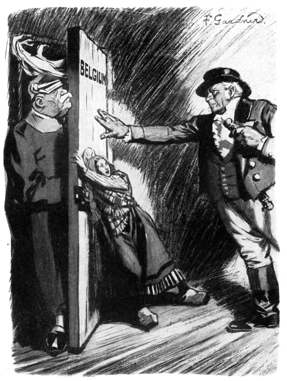 Stå tilbake!, John Bull hjelper lille Belgia med å hindre den tyske inntrengeren, første verdenskrig, 1914 av Unbekannt