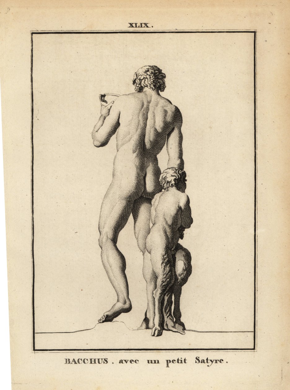 Statue av Bacchus, den romerske vinguden, naken med en satyr av Unbekannt