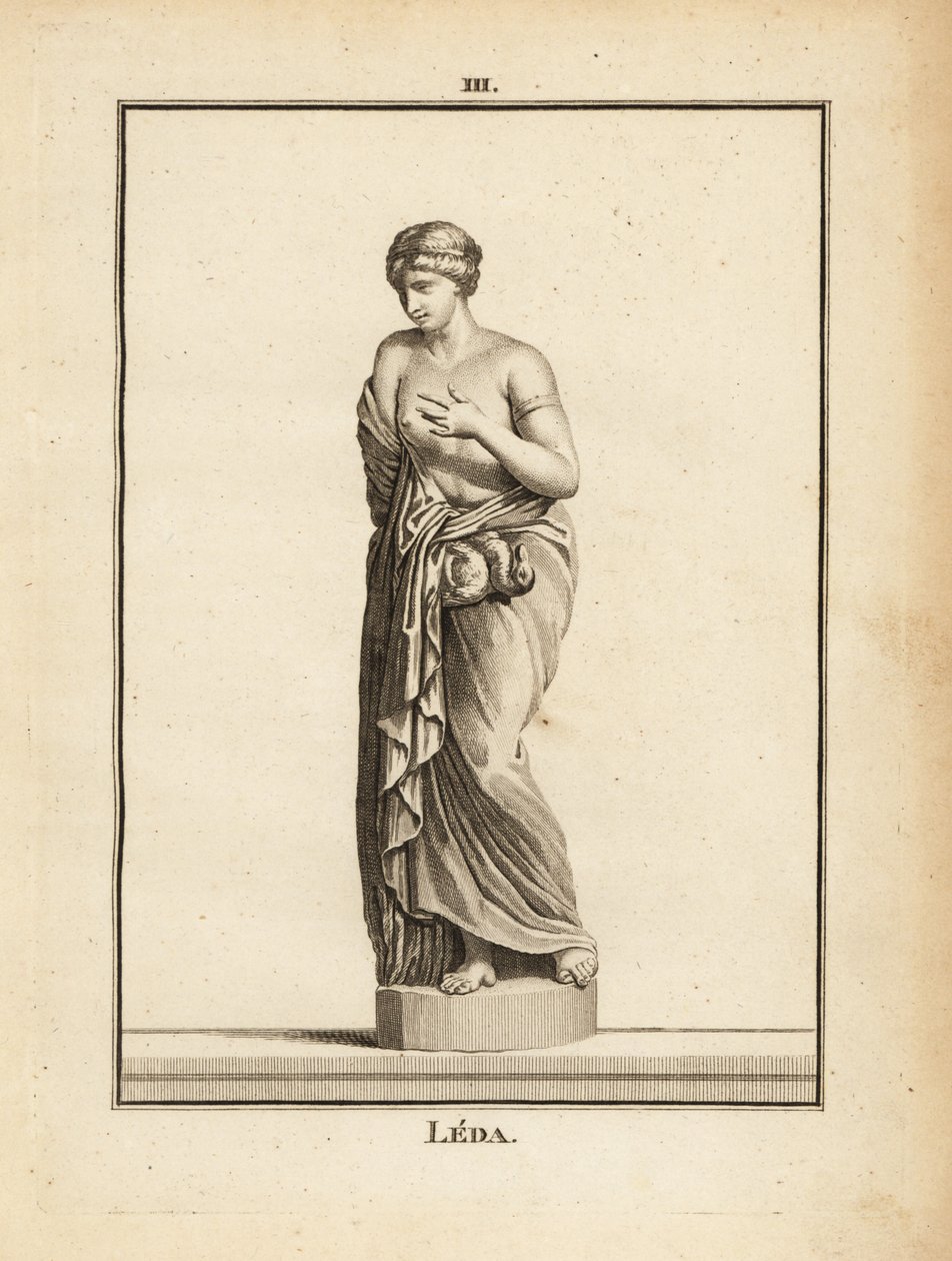 Statue av Leda, etolisk prinsesse senere dronning av Sparta, forført av Zevs i form av en svane av Unbekannt