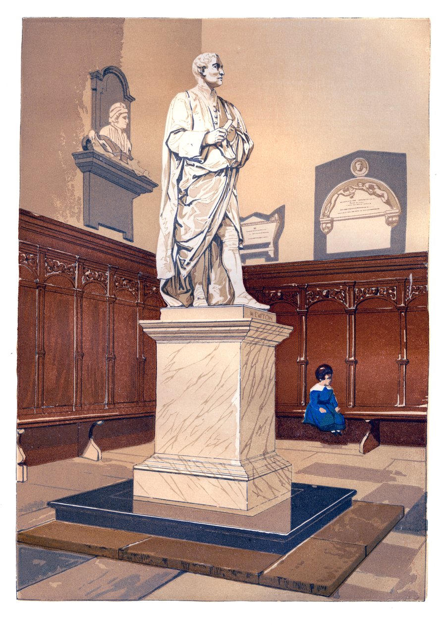 Statue av Sir Isaac Newton i kapellet ved Trinity College, Cambridge, c1850 av Unbekannt