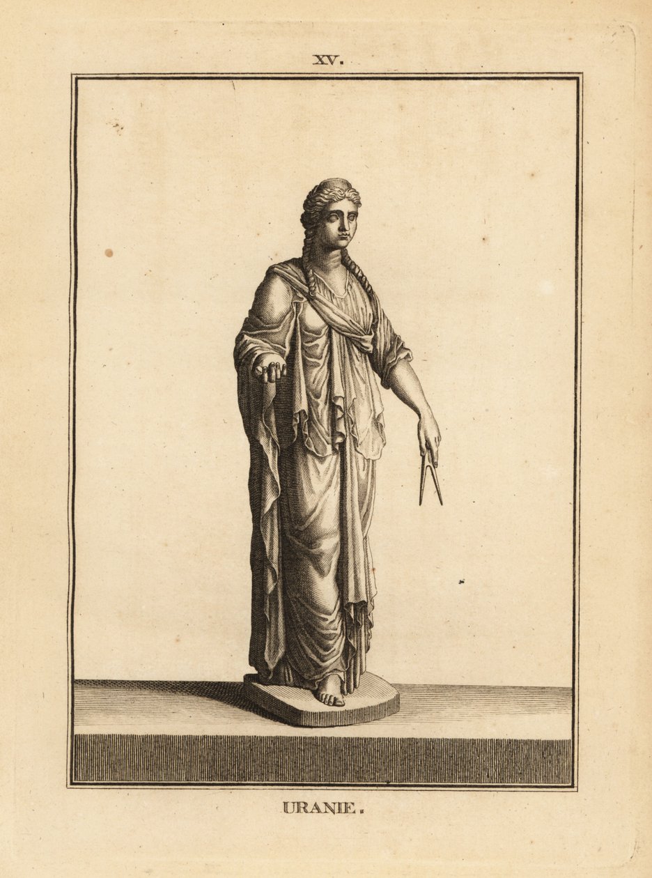 Statue av Urania, astronomiens muse, med et par kompasser av Unbekannt