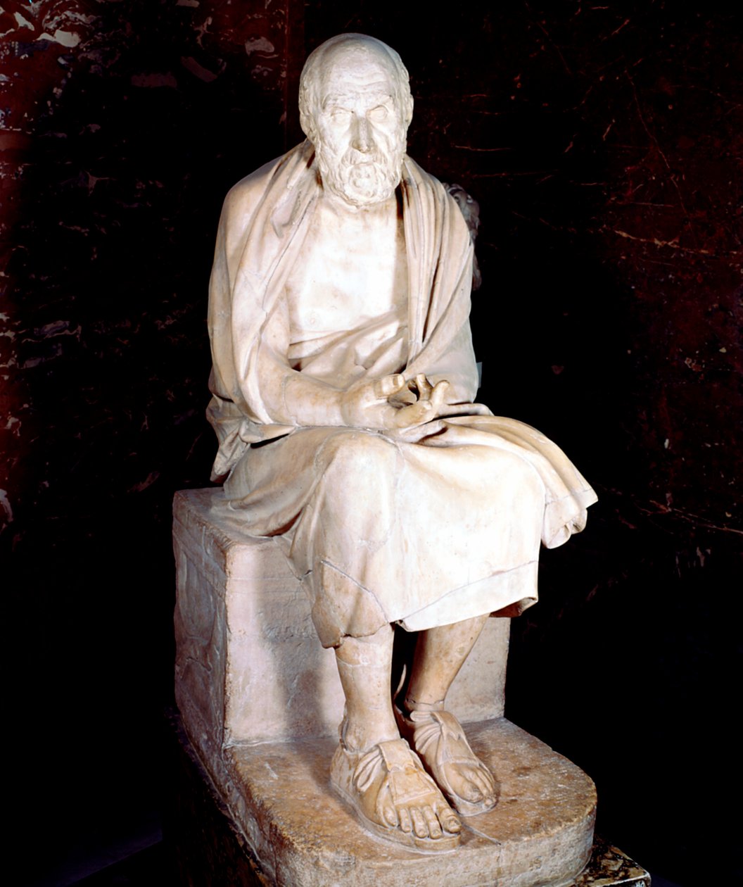 Statue av en sittende mann som sies å være Herodotus, gammel gresk historiker av Unbekannt