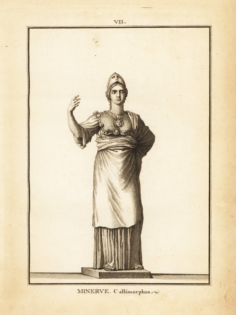 Statue av den romerske visdomsgudinnen Minerva Callimorphos, med hjelm av Unbekannt