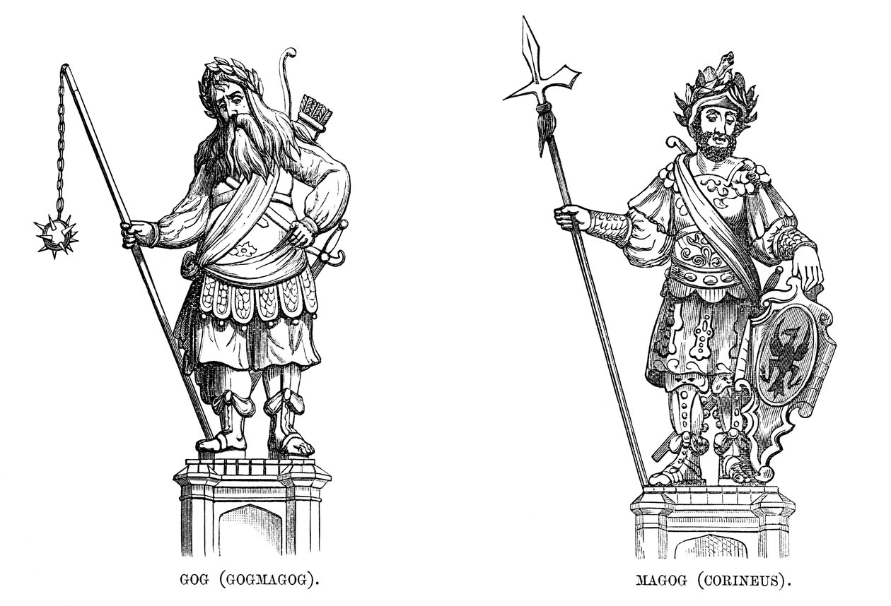 Statuer av Gog Gogmagog og Magog Corineus, 1886 av Unbekannt