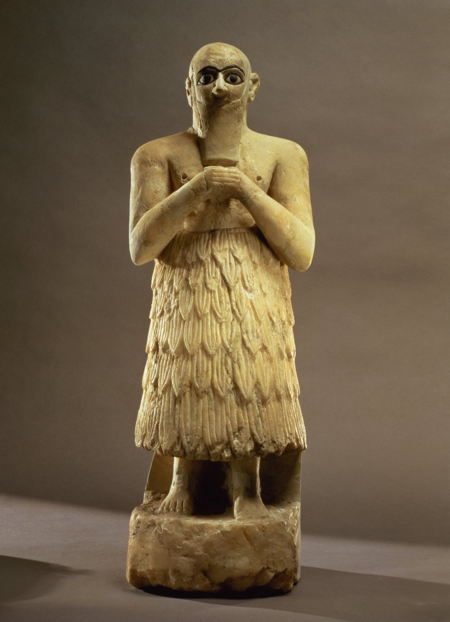Statuett av den offisielle eller stewarden Ebih-Il som tilber gudinnen Ishtar, fra Mari, Midt-Eufrat, ca. 2500 f.Kr. (gips og lapis lazuli) (for detaljer se 93166) av Unbekannt