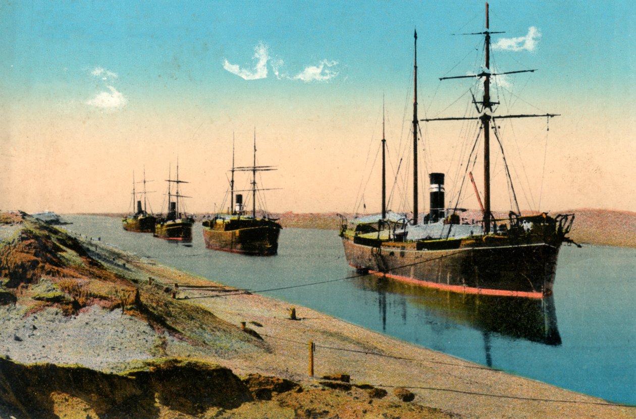 Dampskip som passerer gjennom Suez-kanalen, Egypt, 1900-tallet av Unbekannt