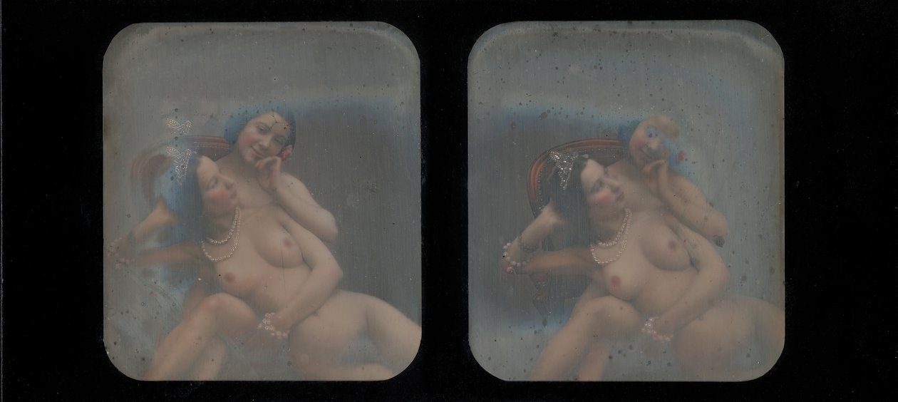 [Stereografisk visning av to nakne kvinner], 1840-tallet. av Unbekannt