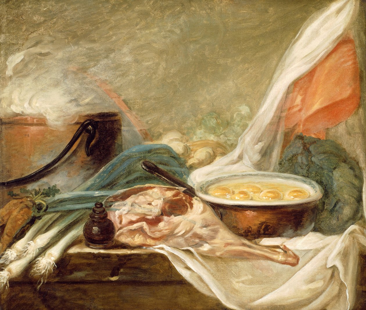 Stilleben med egg og et fårekjøtt, 178090. av Unbekannt