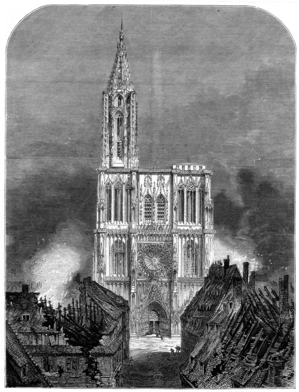 Strasbourg-katedralen under det siste bombardementet av byen, den fransk-prøyssiske krigen, 1870 av Unbekannt