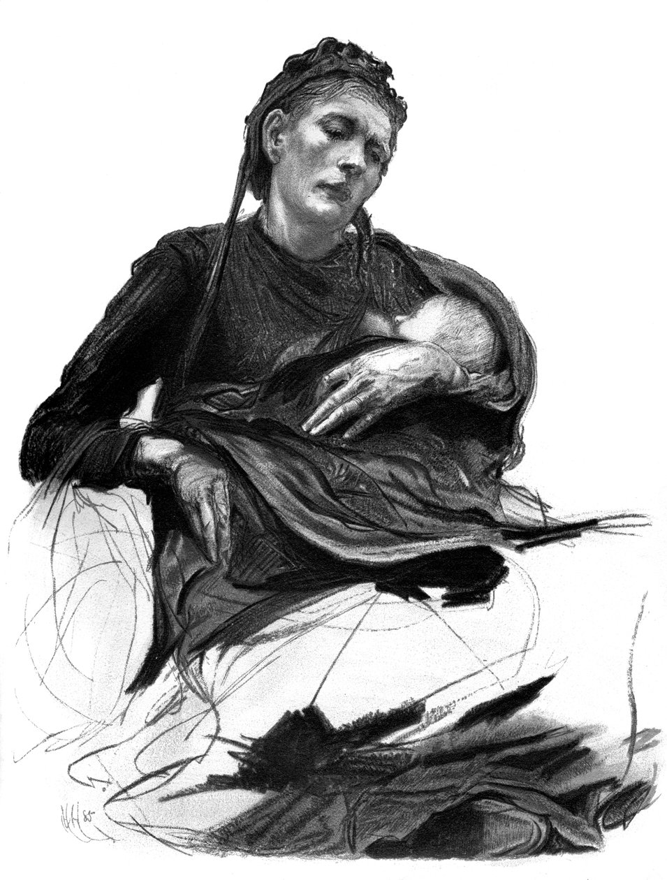Studie av en kvinne som holder en baby, 1895 av Unbekannt