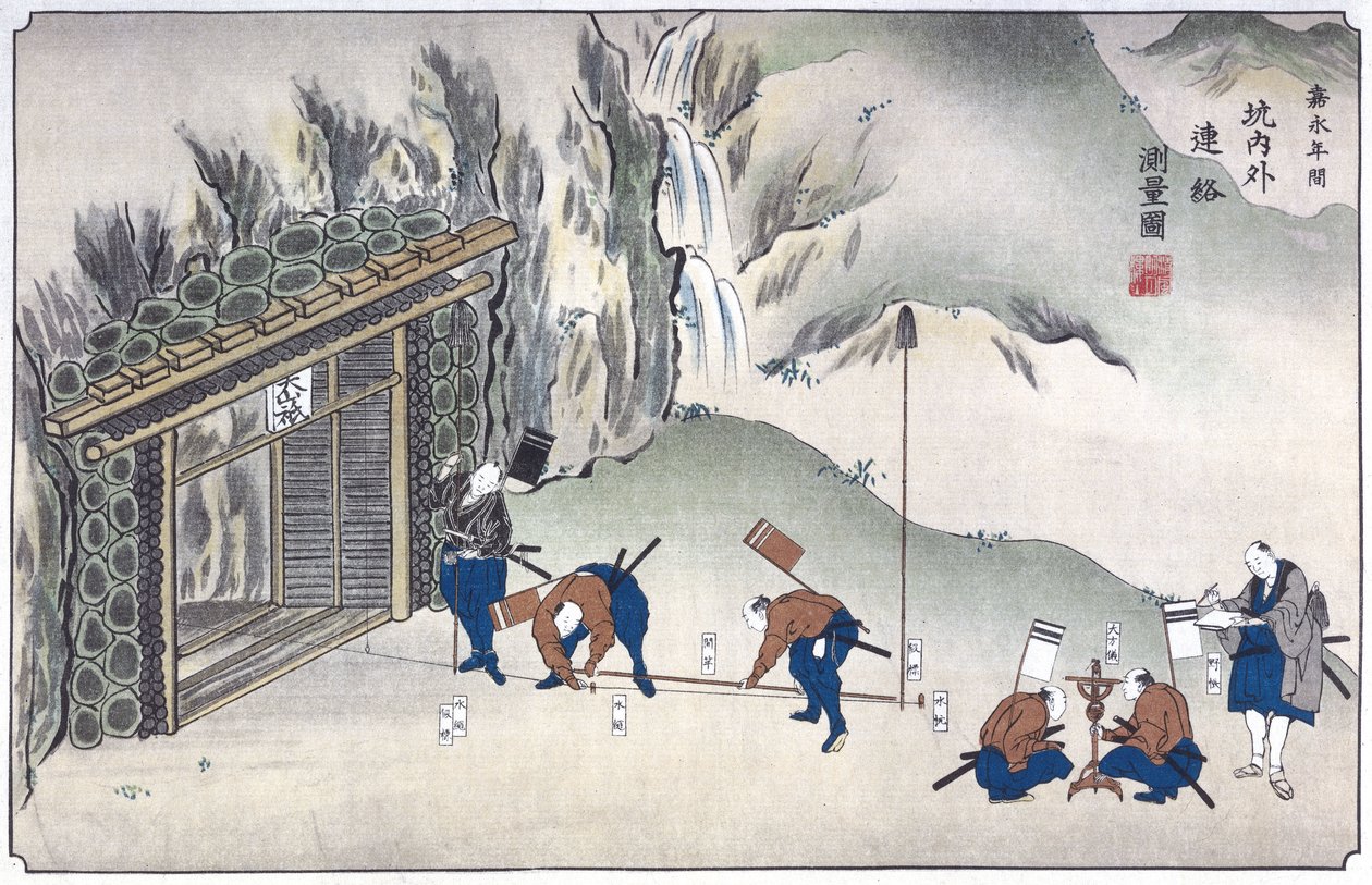 Oppmåling av inngangen til en gruve, Japan, ca 1850 av Unbekannt