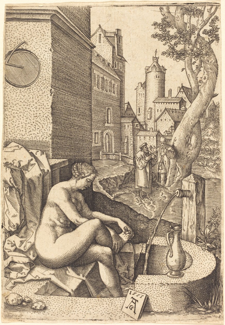 Susanna overrasket av de to eldste, 1555. av Unbekannt