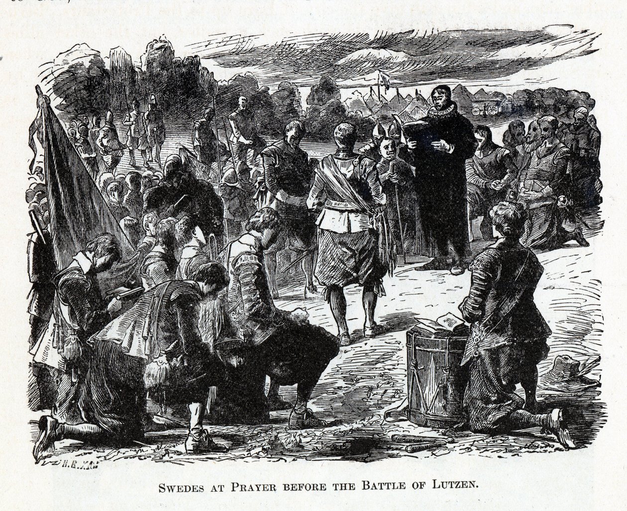 Svensker ved bønn før slaget ved Lützen, 1882 av Unbekannt