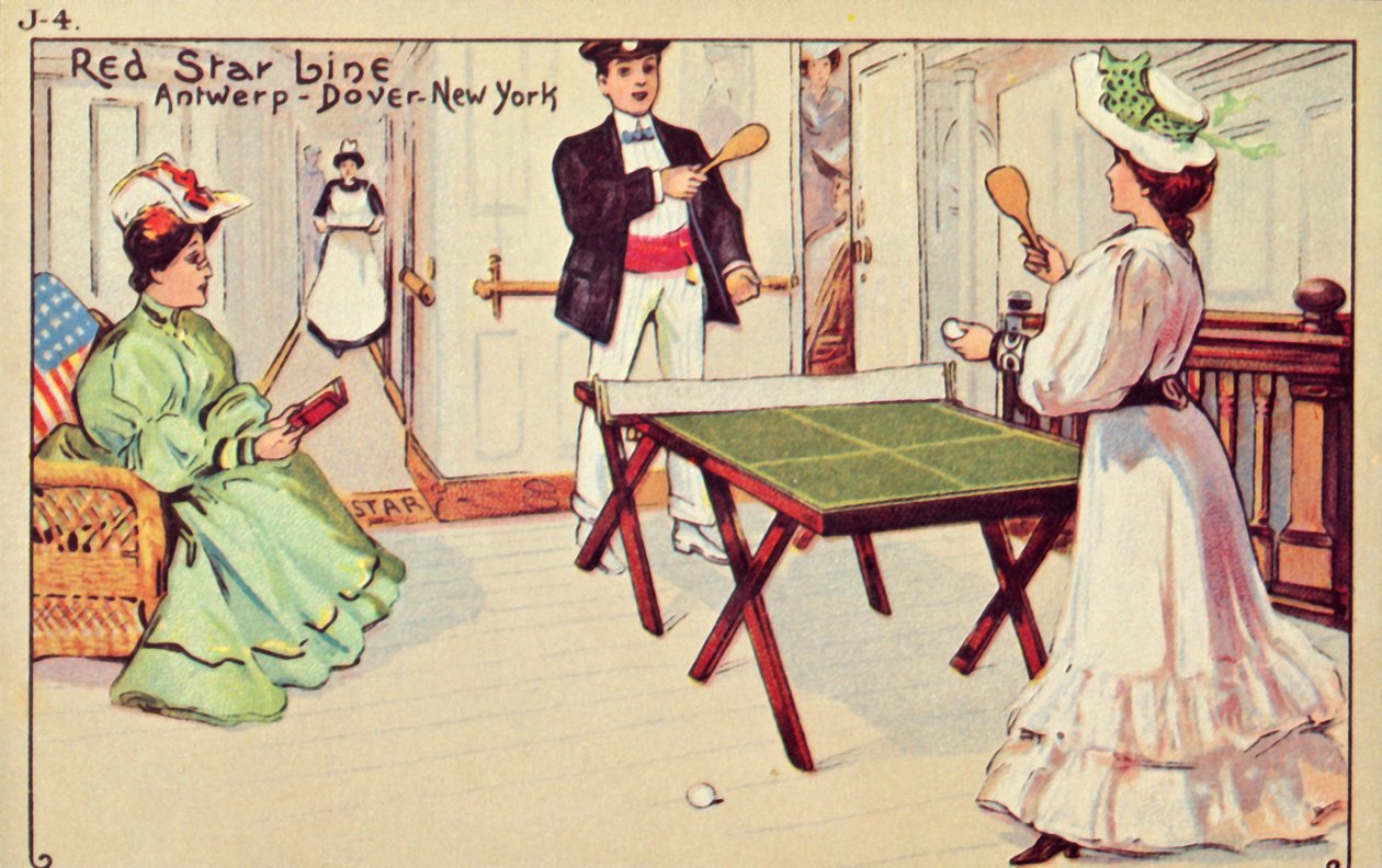 Bordtennis om bord på et Red Star Line passasjerskip, 1907. av Unbekannt