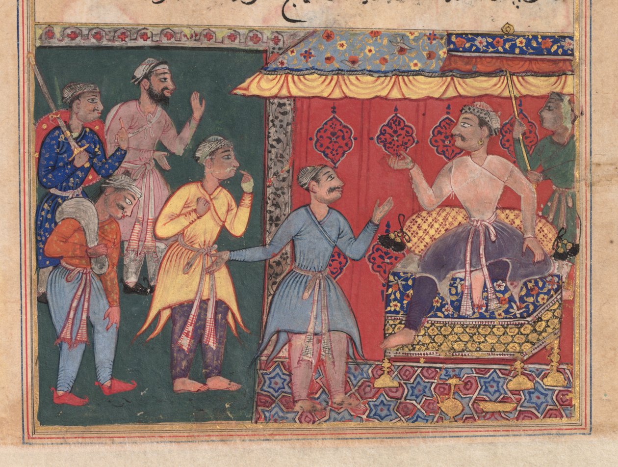 Tales of a Parrot Tuti-nama: The Twelfth Night: Kong Bhojaraja prøver forgjeves å fastslå..., ca. 1 av Unbekannt