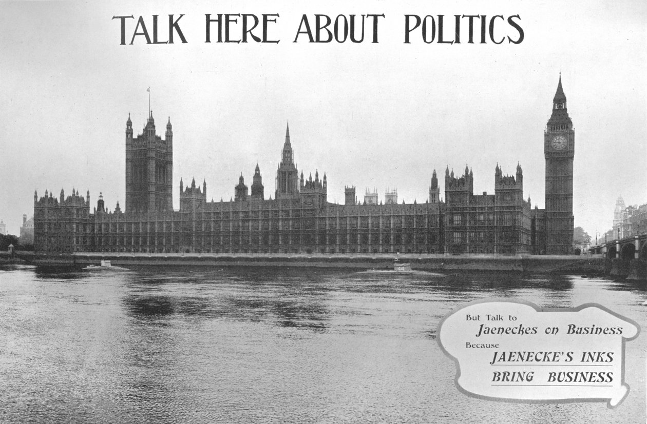 Snakk her om politikk - Jaeneckes Inks-annonse, 1909. av Unbekannt