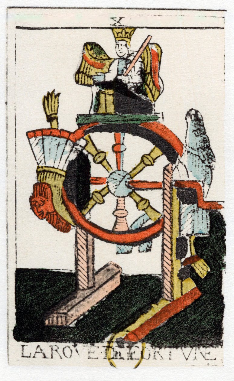 Tarotkort av The Wheel of Fortune, Noblet Tarot, 1600-tallet. av Unbekannt