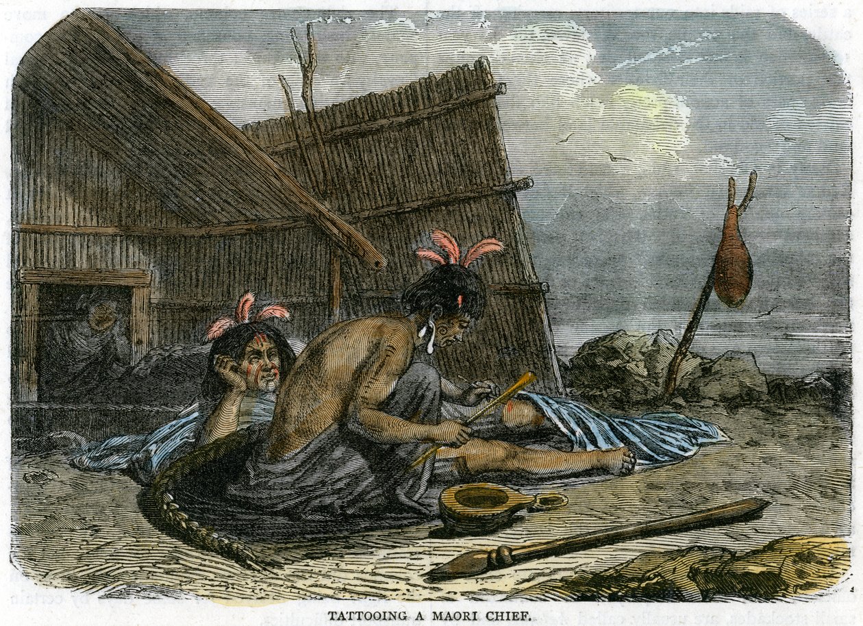 Tatovering av en Maori-sjef, New Zealand, c1875 av Unbekannt