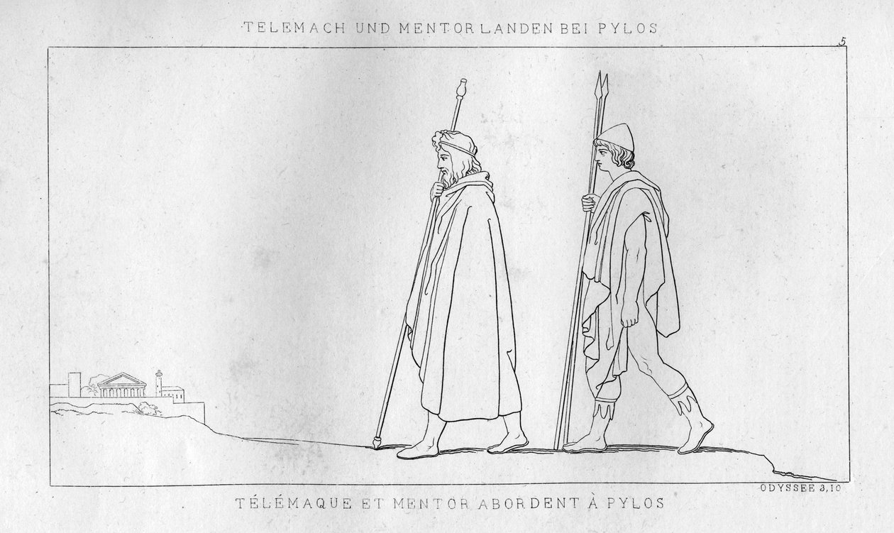 Telemachus og Mentor ankommer Pylos, c1833 av Unbekannt