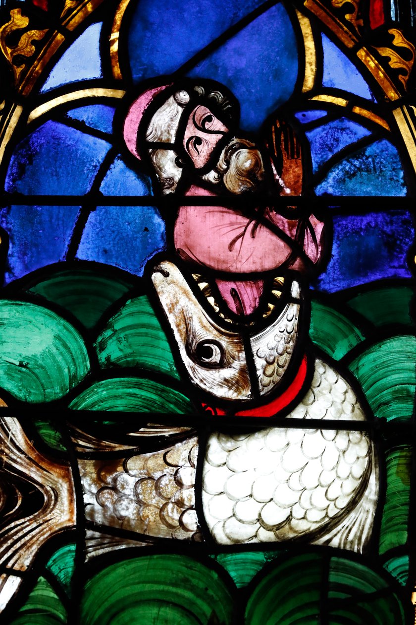 Temple Saint-ƒtienne Calvinist Church, Glassmaleri, Jonah ( Jonas ) and the Whale, Strasbourg, Frankrike. av Unbekannt