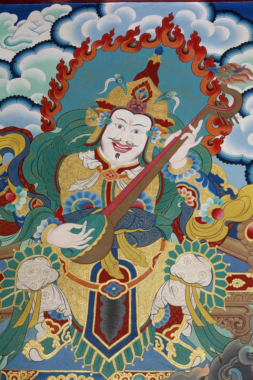 Tempelvakt som vokter østen og våren, kalt Dhritarashtra. Kopan kloster, Kathmandu, Nepal av Unbekannt