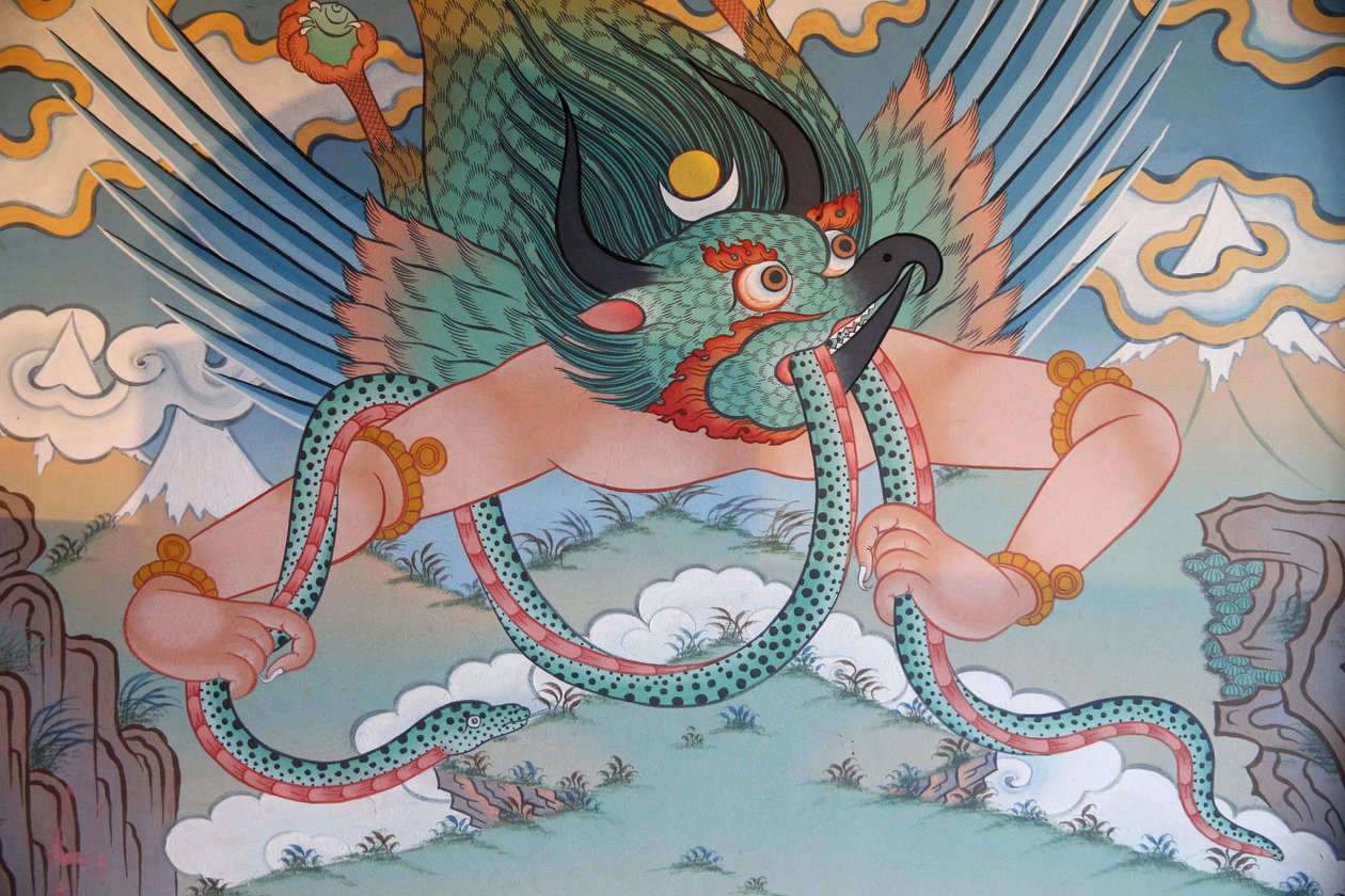 Temple of the Thousand Buddhas Dashang Kagyu Ling menighet Painting Garuda, La Boulaye, Frankrike av Unbekannt