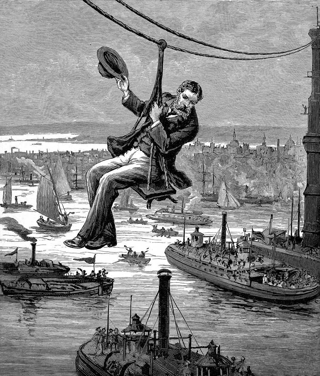 Tester kablene på Brooklyn Bridge, c1900 av Unbekannt