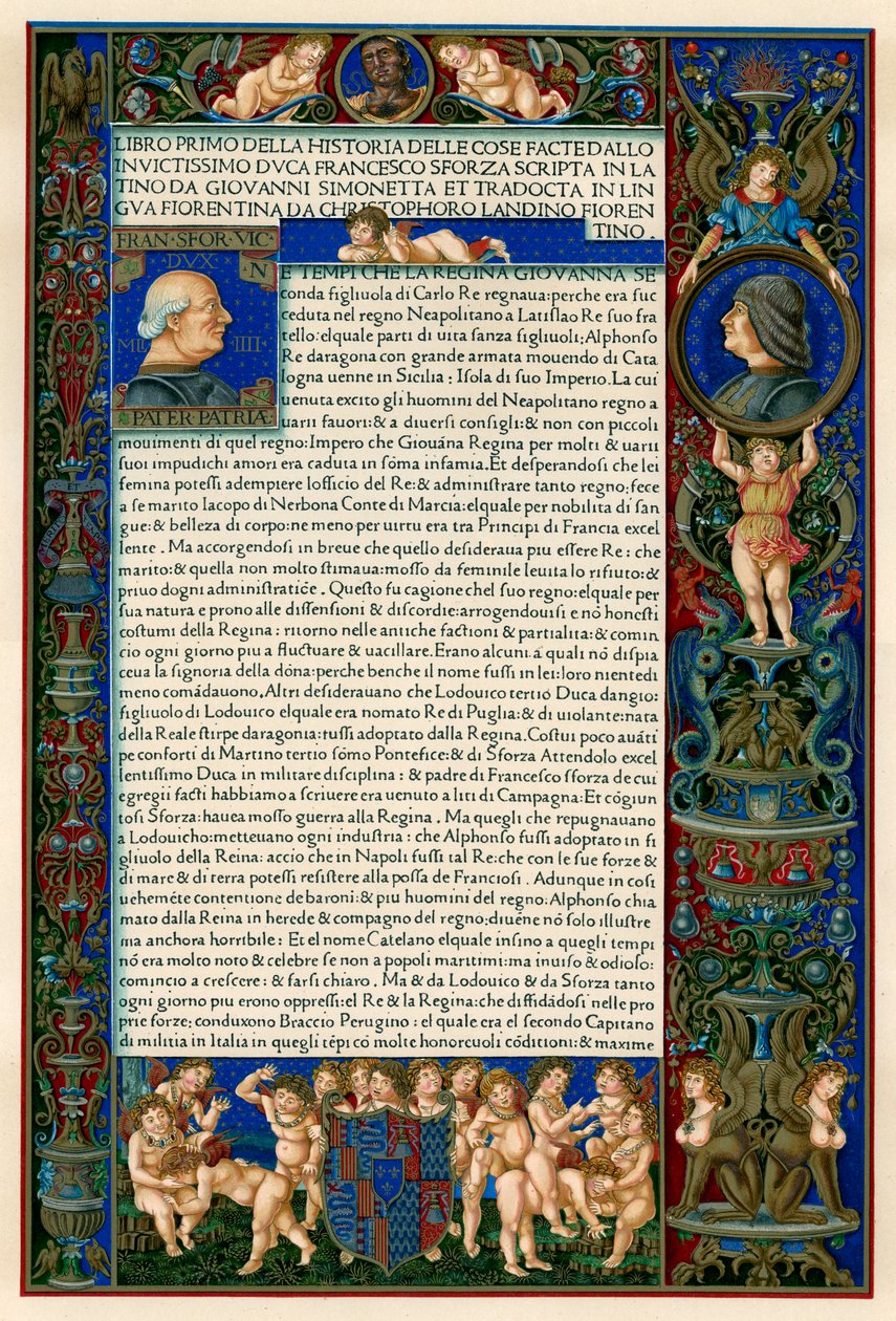 Tekstside med portretter av Francesco Sforza, 1490 av Unbekannt