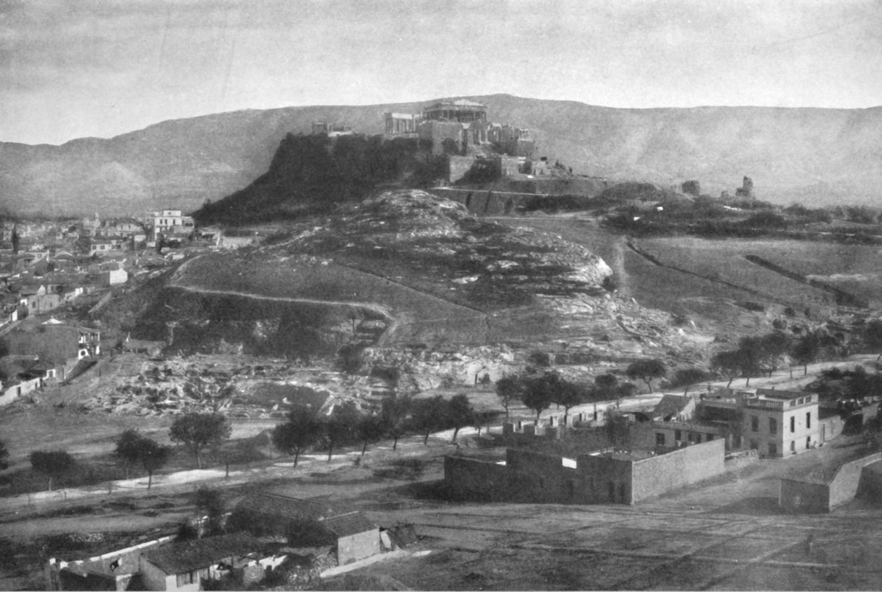 Akropolis, med utsikt over Aeropagus og Hymettus-fjellet, fra vest, 1913 av Unbekannt