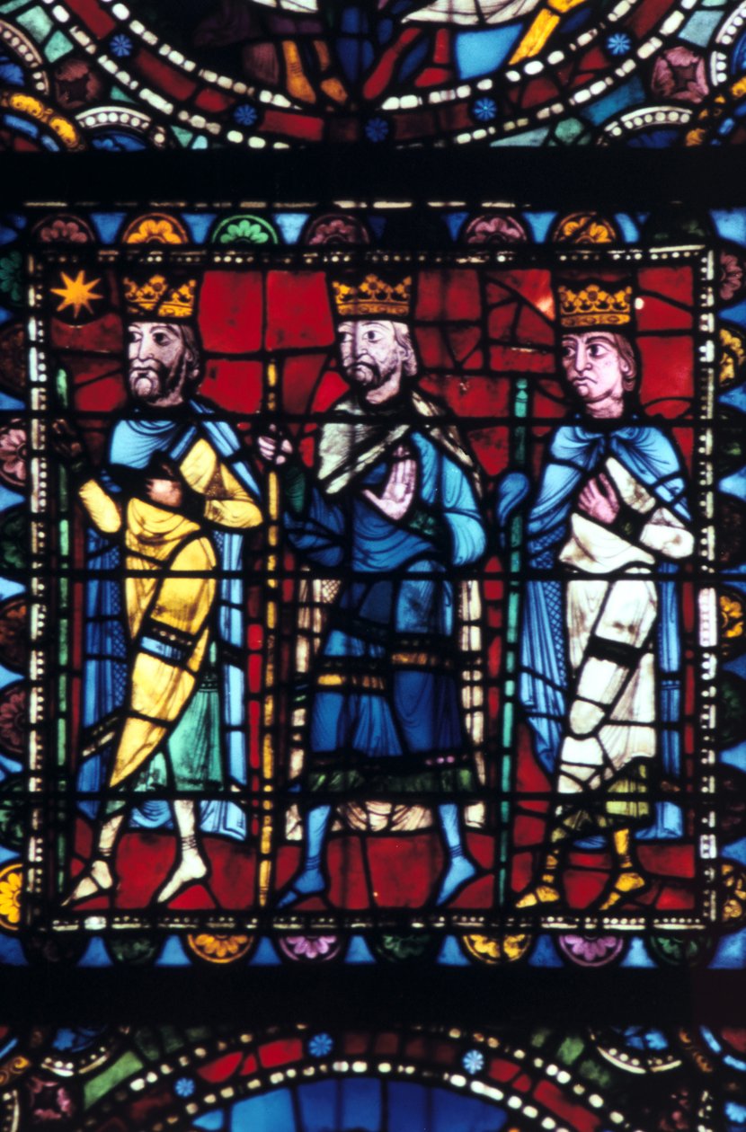 The Adoration of the Magi, farget glass, Chartres Cathedral Frankrike, 1145-1155 av Unbekannt