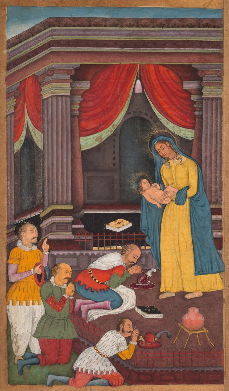 Hyrdenes tilbedelse, fra et hellighetsspeil Mirat al-quds av far Jerome Xavier. av Unbekannt