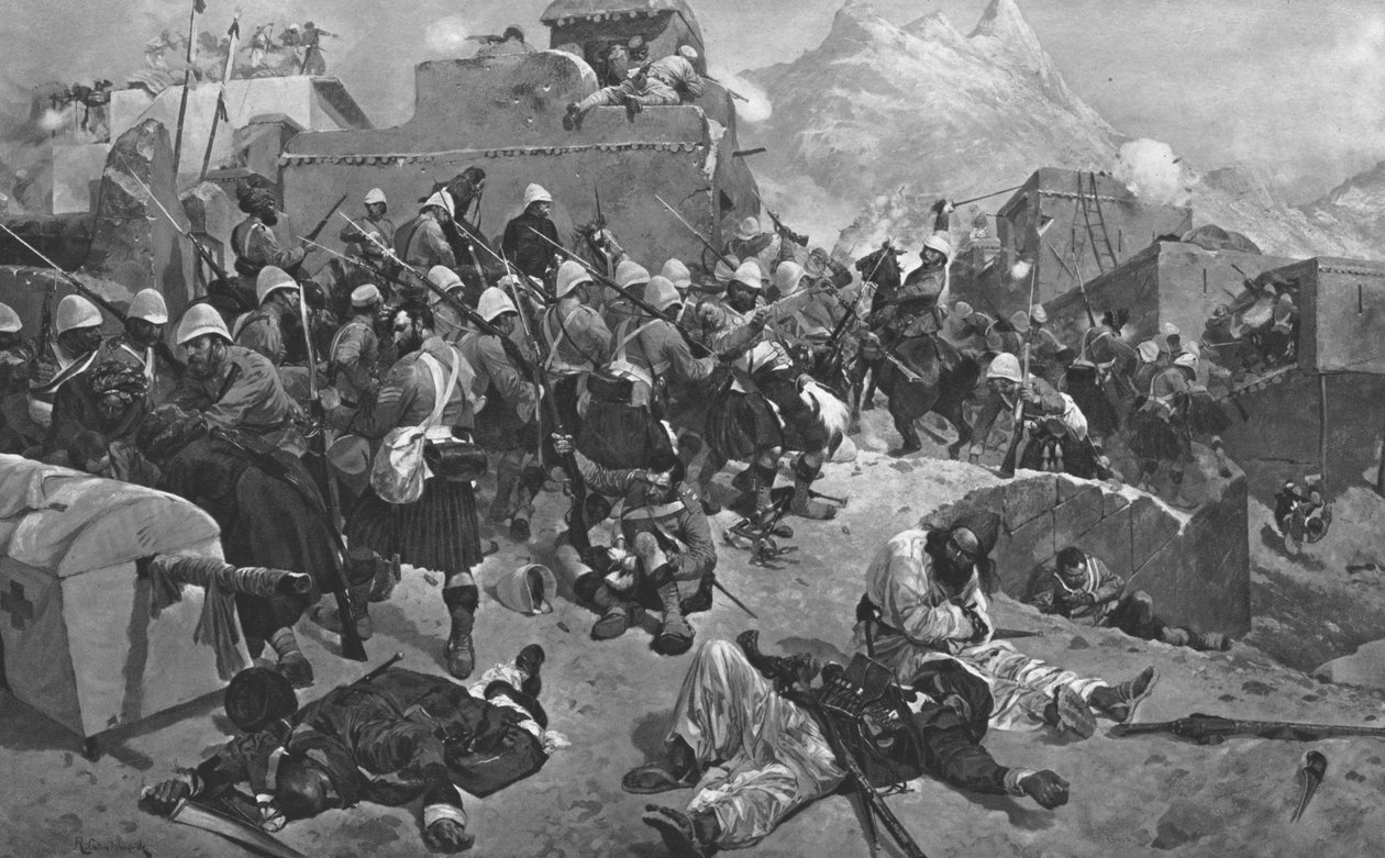 Den afghanske krigen, 1878-80: 91st Highlanders and the 2nd Gurkas storming Gandia Mullah, 1901. av Unbekannt