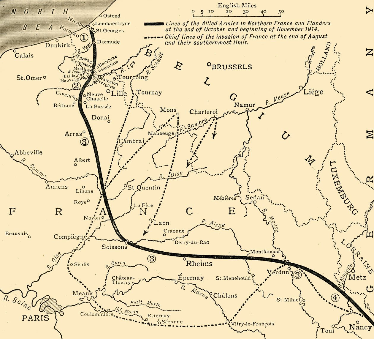 De allierte hærene i Frankrike og Flandern, første verdenskrig, 1914, c1920. av Unbekannt
