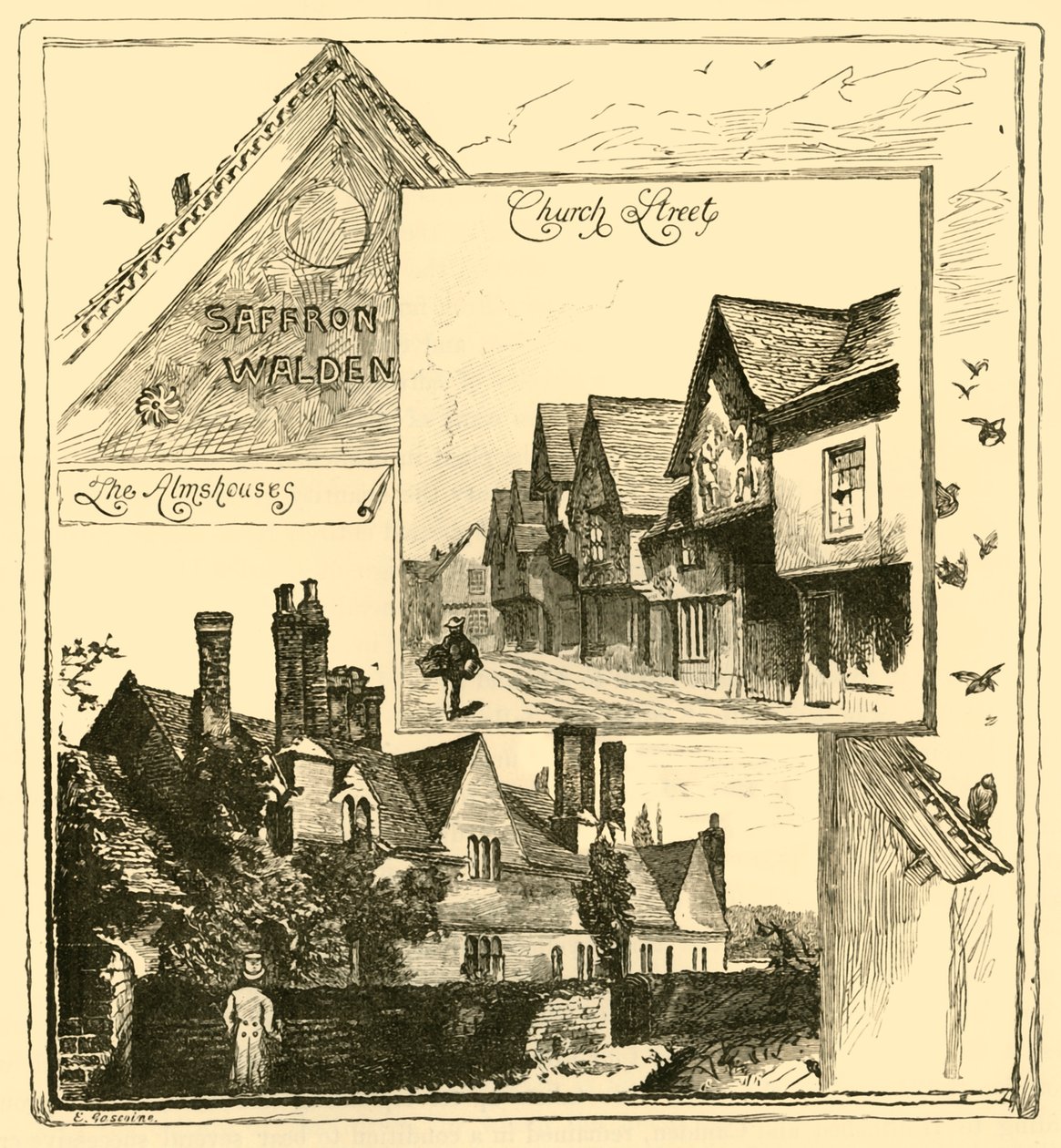 The Almshouses, Audley End og Church Street, Saffron Walden, 1898. av Unbekannt