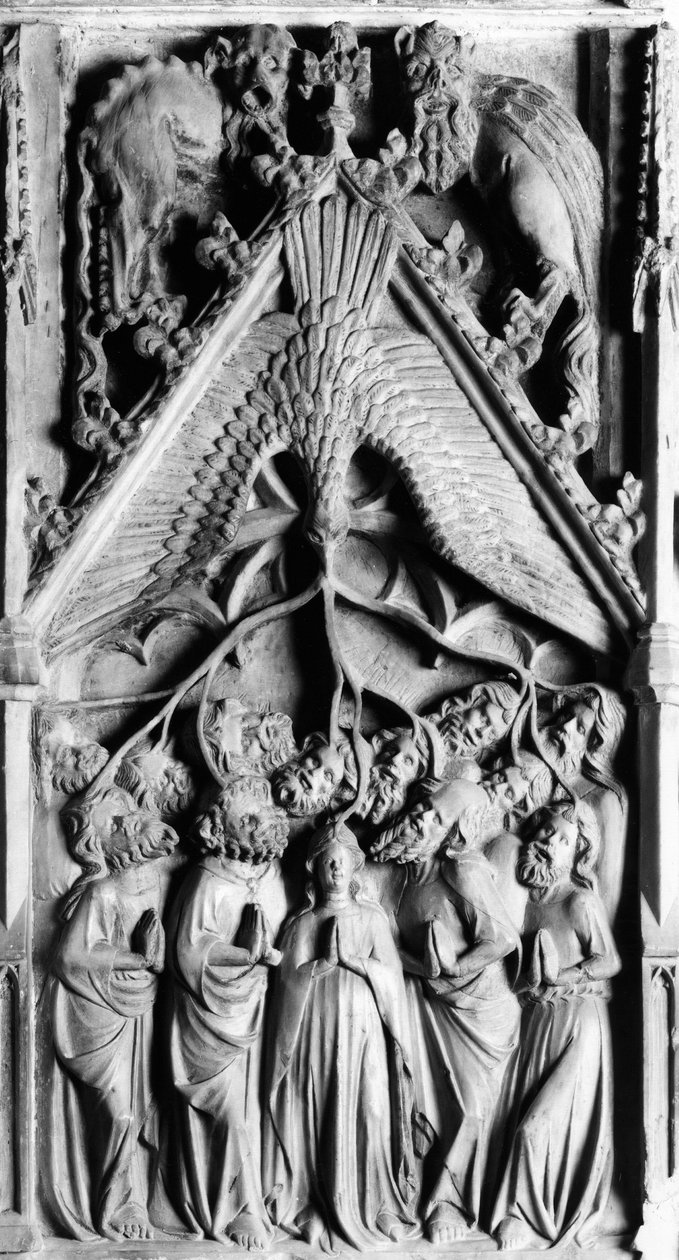 Altertavlen av Jomfruens liv. Lavrelieff av Jaume Cascalls (? -1378) Vår Frue av Corneilla de Conflents kirke fra 1300-tallet (Østlige Pyreneene) av Unbekannt