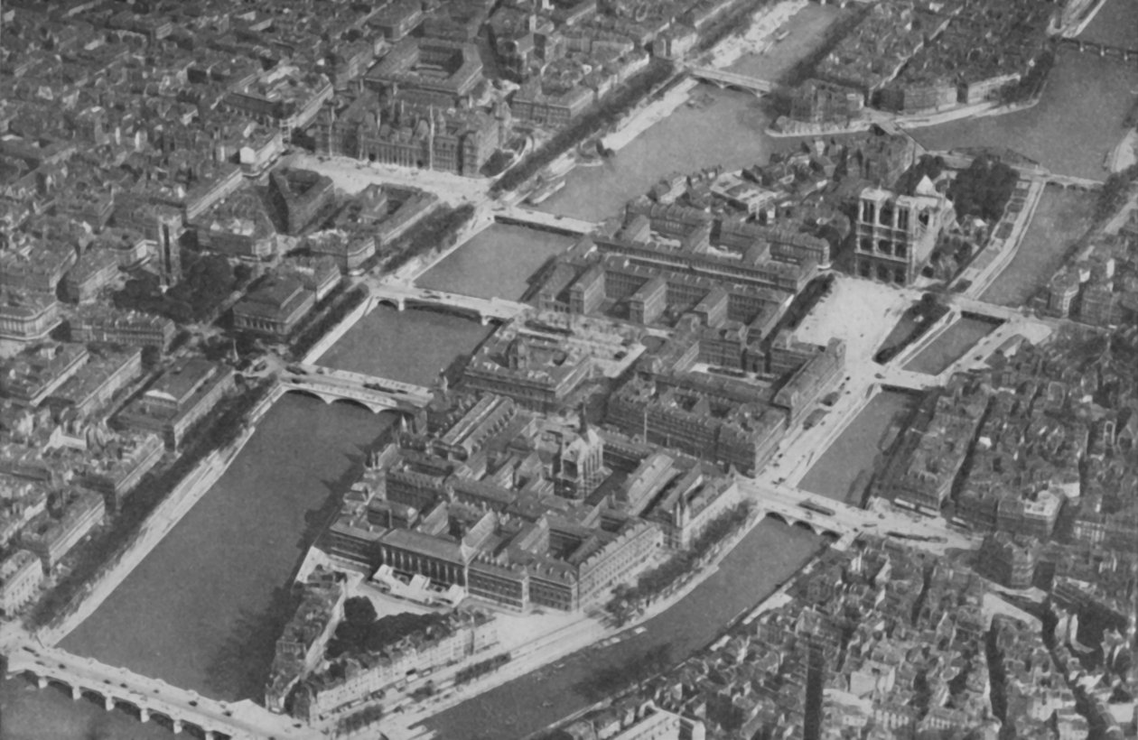 Det gamle øyhjertet i Paris med sine ni broer sett fra luften, c1935 av Unbekannt