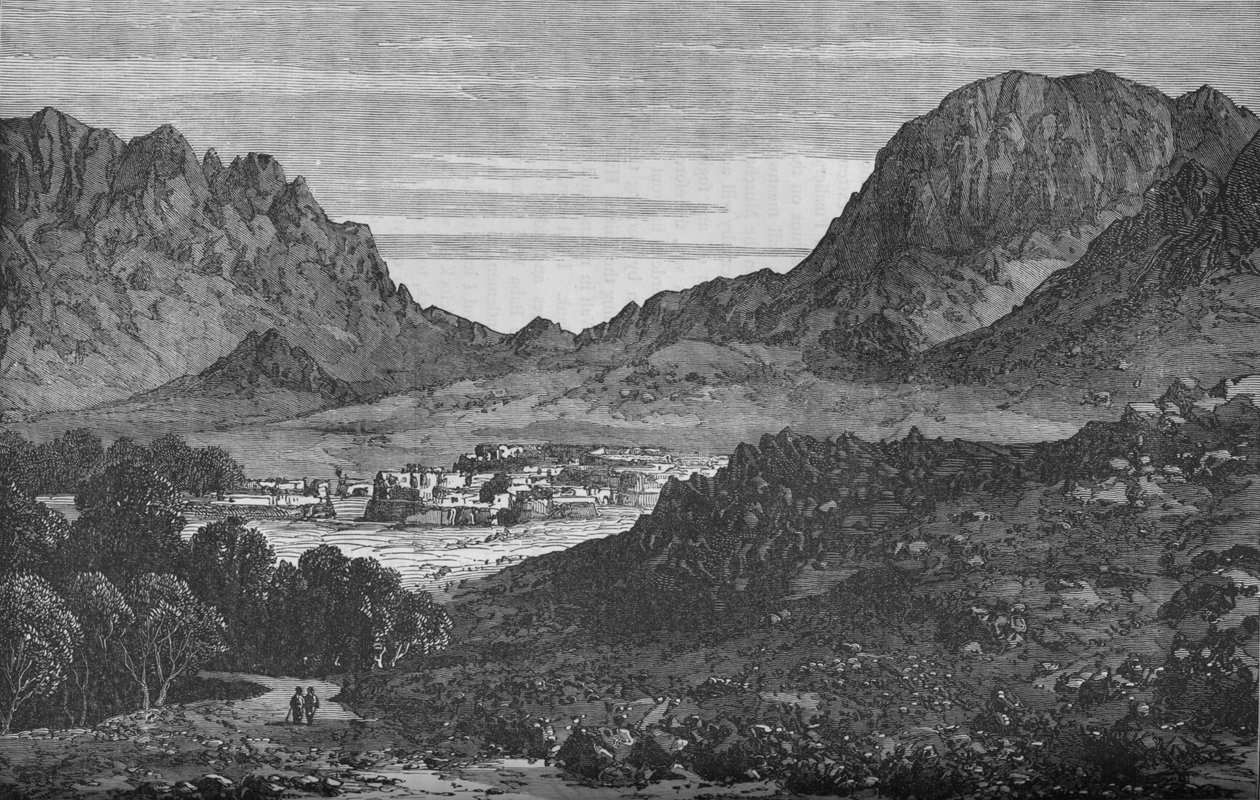 Argandab-dalen, viser til høyre Hills of the Baba Wali Pass, c1880 av Unbekannt