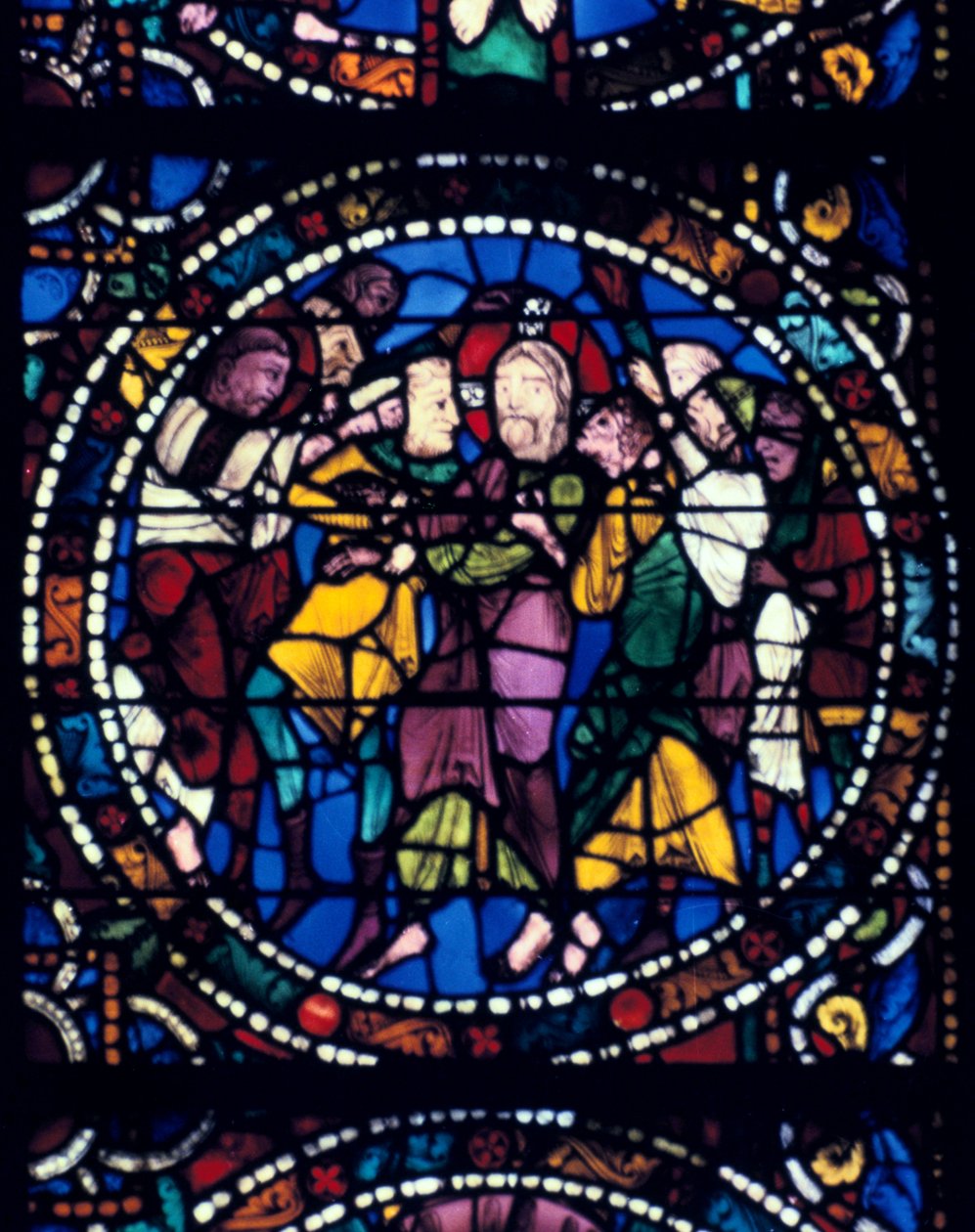 The Arrest of Christ Kiss of Judas, farget glass, Chartres Cathedral, 1194-1260 av Unbekannt