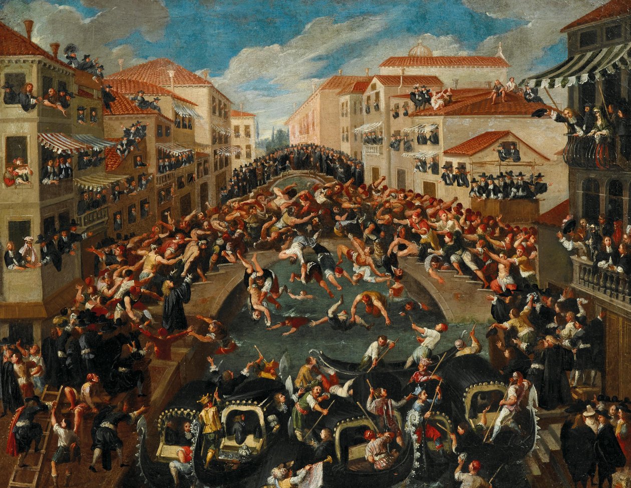 Battaglia dei Pugni på broen i San Barnaba, Venezia, 1700-tallet. av Unbekannt