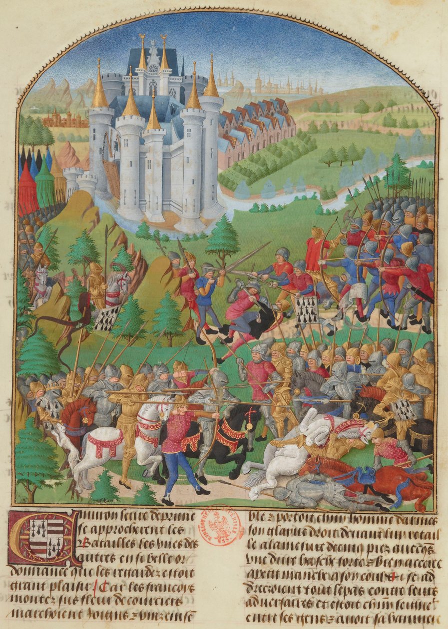 Slaget ved Auray 29. september 1364 Miniatyr fra samling..., ca. 1480. av Unbekannt