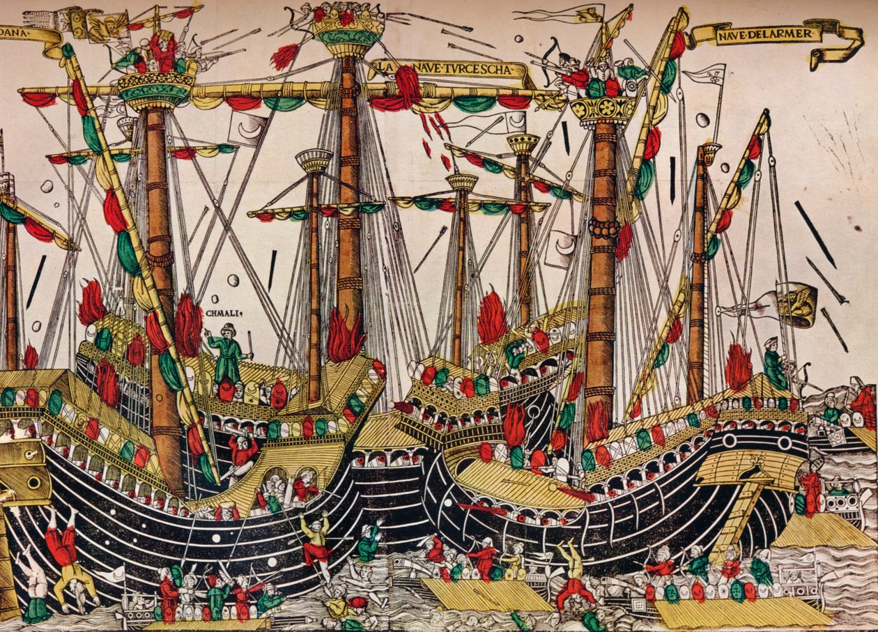 Slaget ved Zonchio Navarino, c1499 av Unbekannt