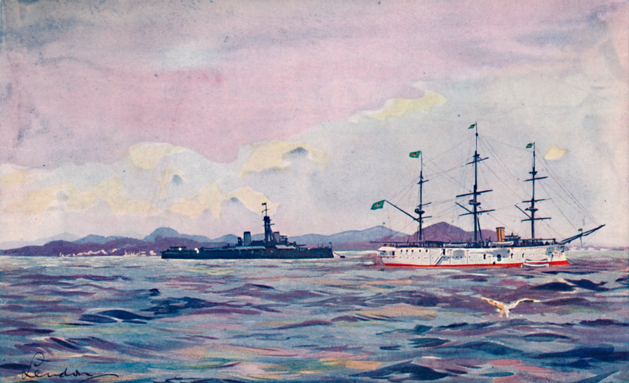 Benjamin Constant Training Cruiser og dreadnoughten Minas Geraes i Rio havn, 1914 av Unbekannt