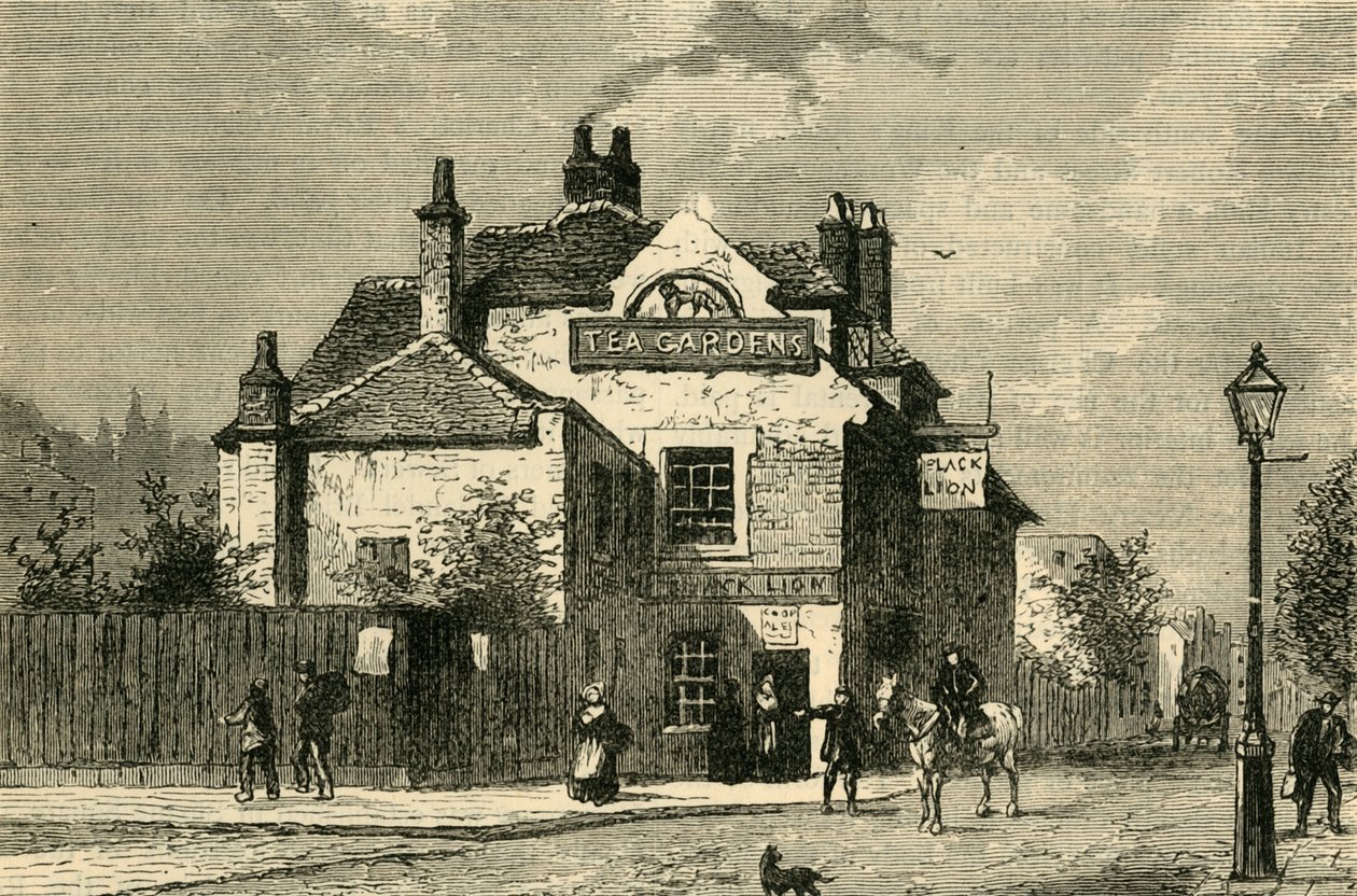 The Black Lion, Church Street, Chelsea, i 1820, c1876. av Unbekannt