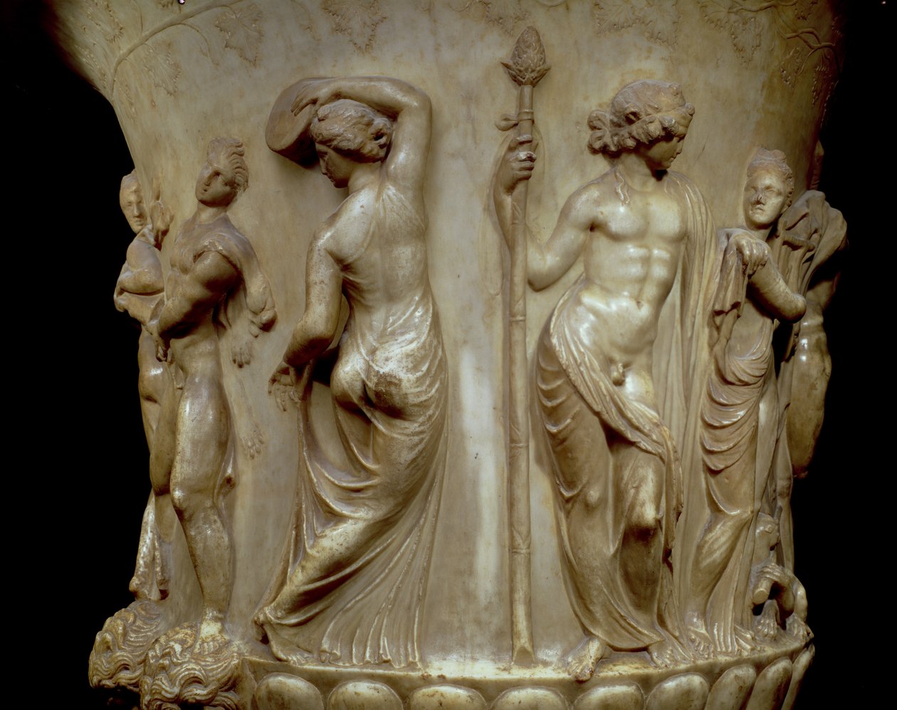 Borghese-krateret eller -vasen, detalj av relieff som viser Dionysos og hans menader, gresk, nyattisk, sent på 2. århundre f.Kr. (marmor) av Unbekannt