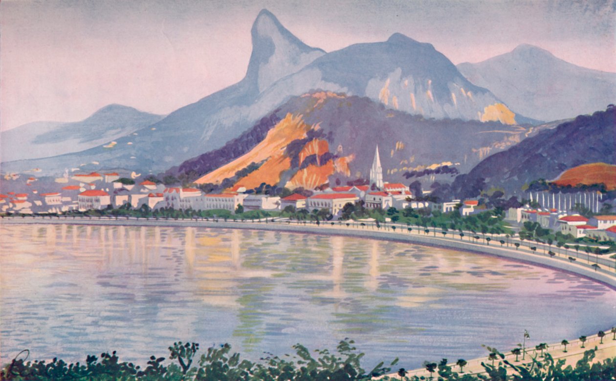 Botafogo-delen av Rios Bay-side Avenue, oversett av Corcovado Mountain, 1914 av Unbekannt