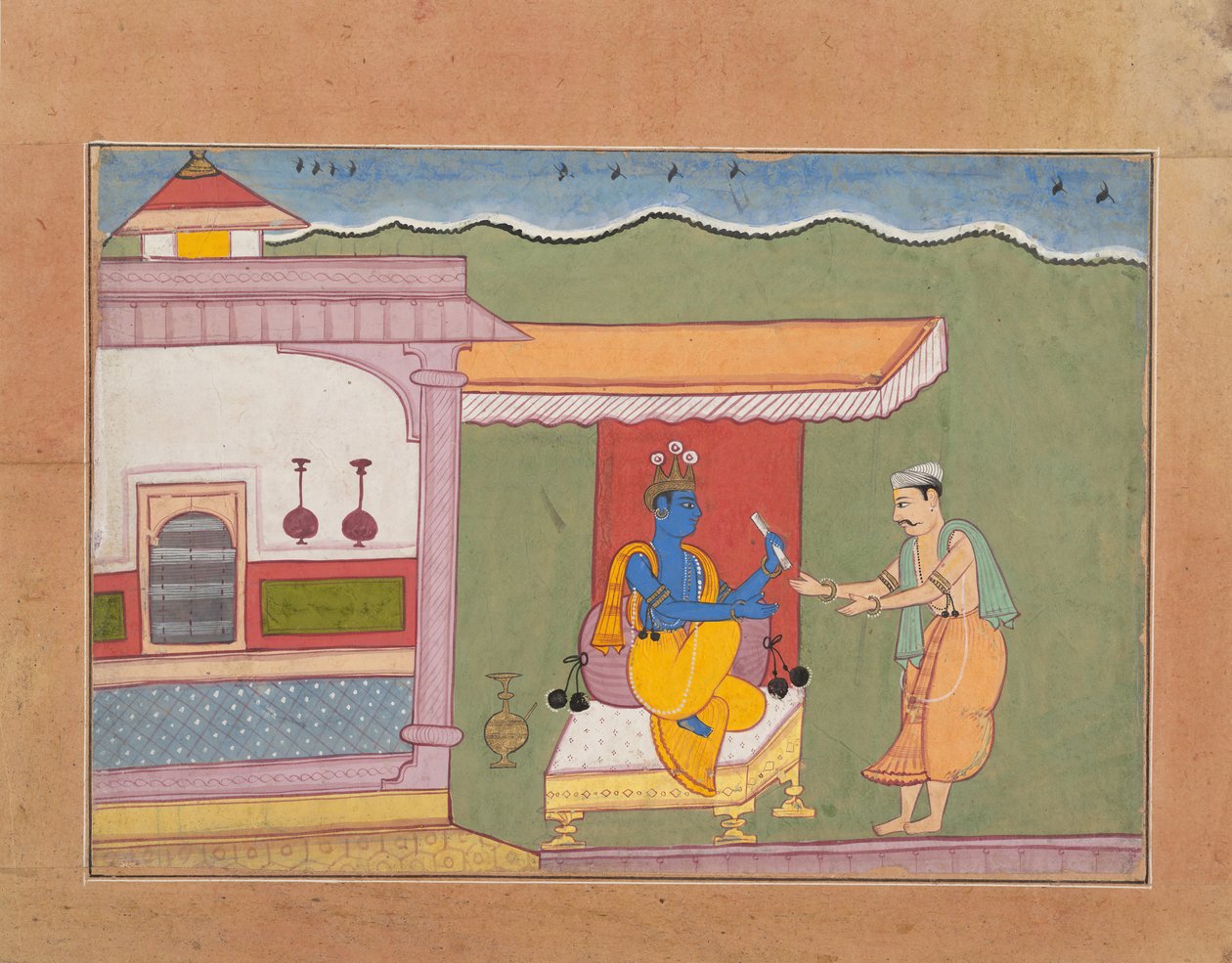 Brahminen leverer Rukminis-brev til Krishna ... fra en spredt Bhagavata Purana ..., ca. 1610. av Unbekannt