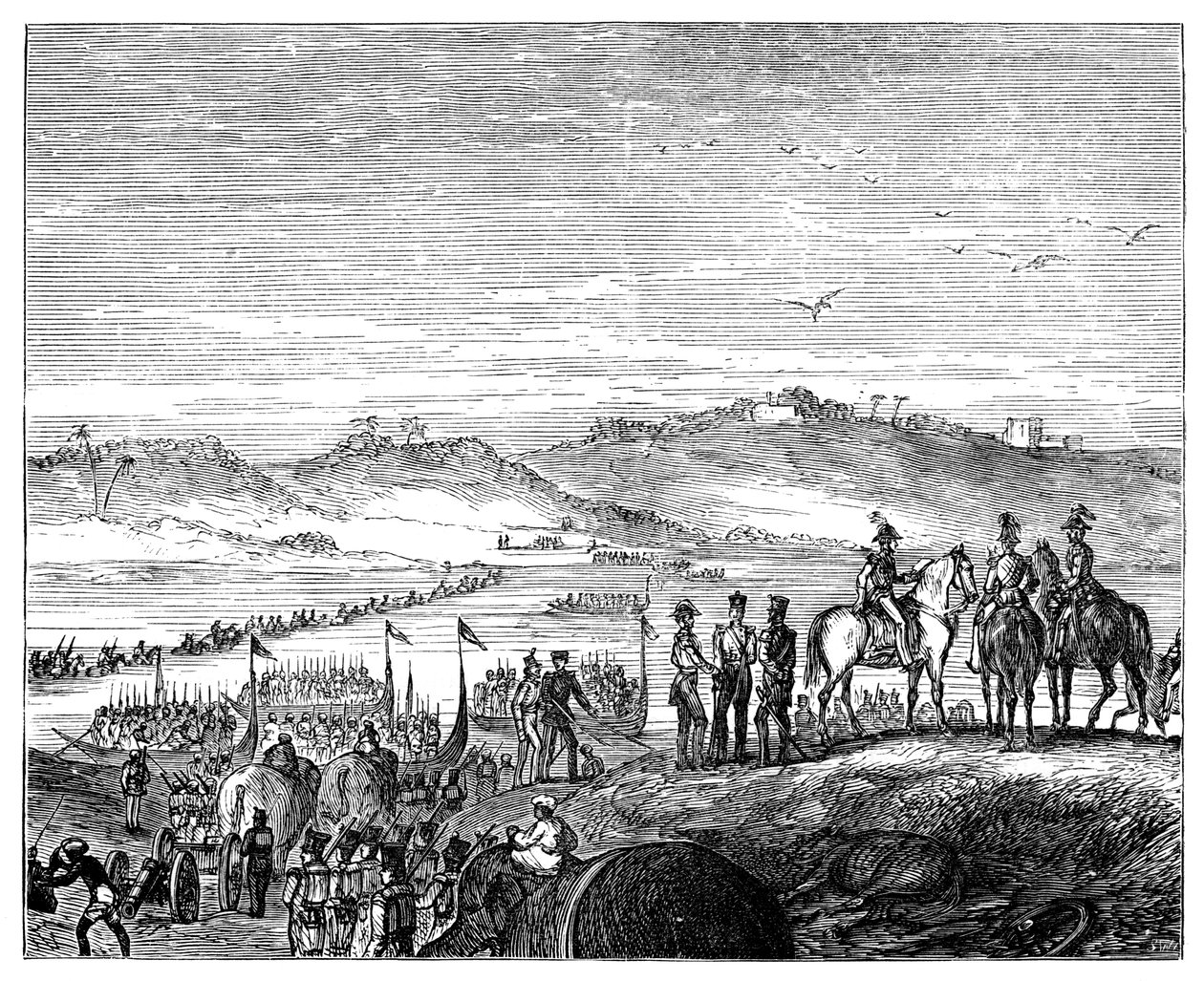 Den britiske hæren krysser Sutlej-elven, India, 1800-tallet, 1900 av Unbekannt